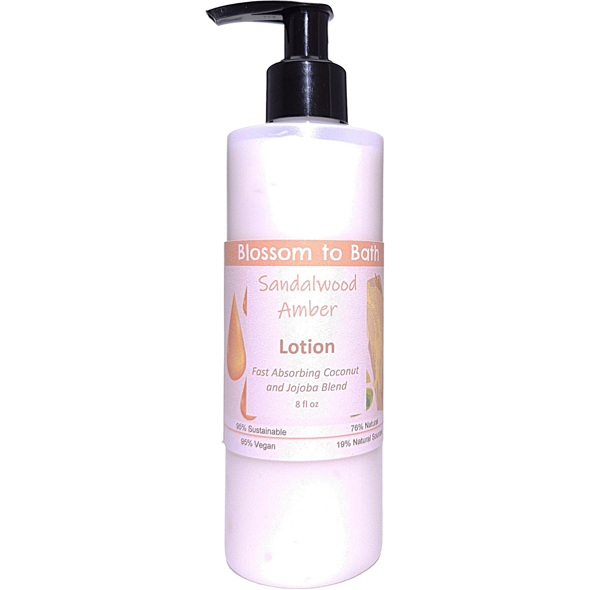 Buy Blossom to Bath Sandalwood Amber Lotion from Flowersong Soap Studio.   Daily Use Lotion with a Sandalwood Scent that Soaks in Quickly to Soften and Smooth Skin.  An irresistible combination of warm sandalwood and spice.