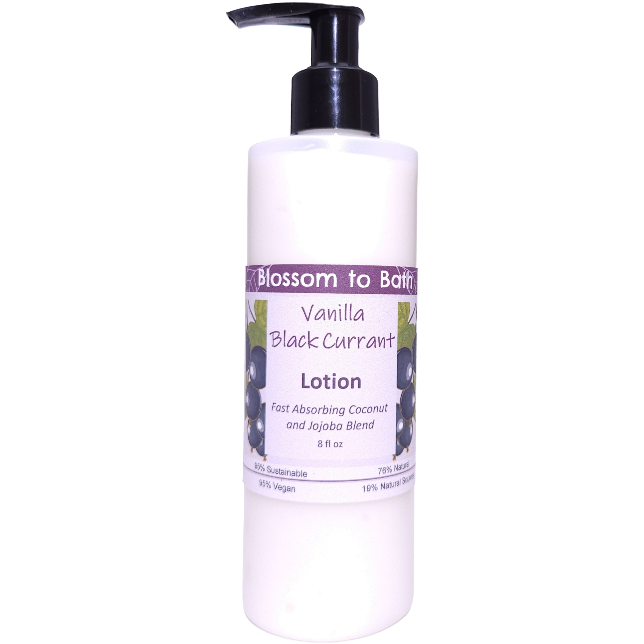 Buy Blossom to Bath Vanilla Black Currant Lotion from Flowersong Soap Studio.   Daily Use Lotion with a Luxury Deep Fruity Scent that Soaks in Quickly to Soften and Smooth Skin.  A sensuous rich berry scent with a hint of vanilla and a twist of freshness.