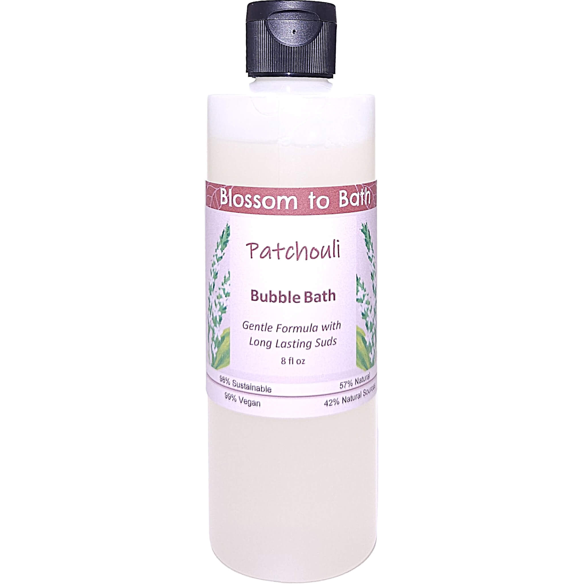 Buy Blossom to Bath Patchouli Bubble Bath from Flowersong Soap Studio.   Lively, Long Lasting Bubbles in a Gentle Luxurious Patchouli Scented Formula for Maximum Relaxation Time.  The pure earthy, woody, spicy scent of straight Patchouli.