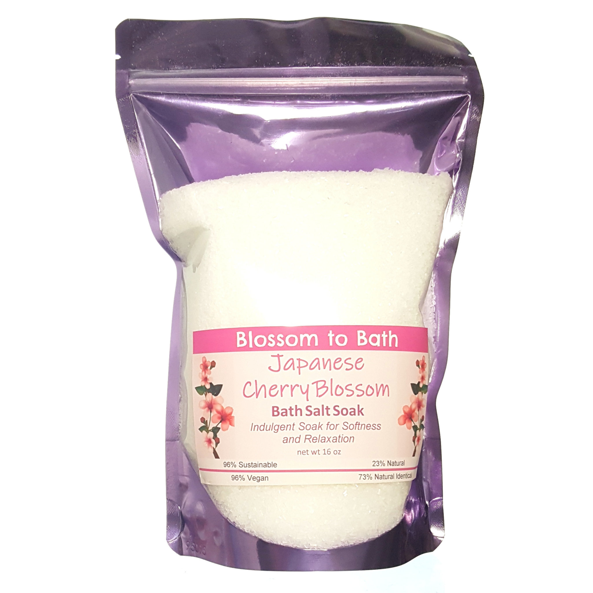Buy Blossom to Bath Japanese Cherry Blossom Bath Salt Soak from Flowersong Soap Studio.   Pure Epsom Salts for a Versatile and Luxurious Musky Floral Scented Soaking Experience.  A sophisticated and rich cherry blossom fragrance that is oriental and sensual.