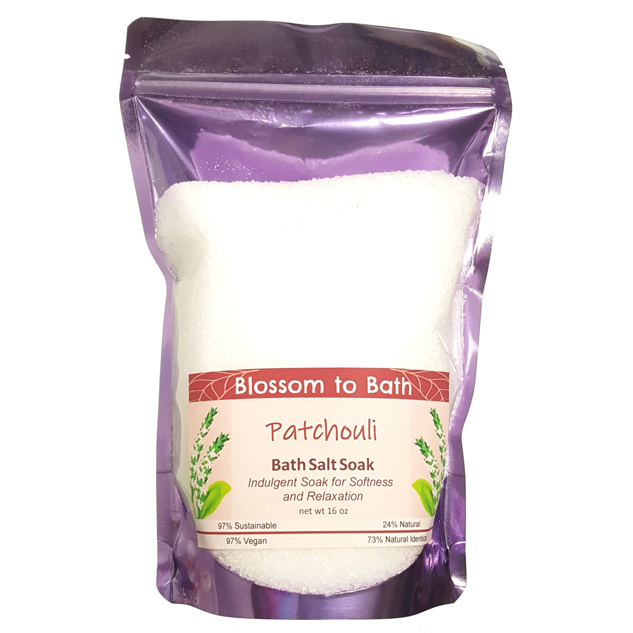 Buy Blossom to Bath Patchouli Bath Salt Soak from Flowersong Soap Studio.   Pure Epsom Salts for a Versatile and Luxurious Patchouli Scented Soaking Experience.  The pure earthy, woody, spicy scent of straight Patchouli.